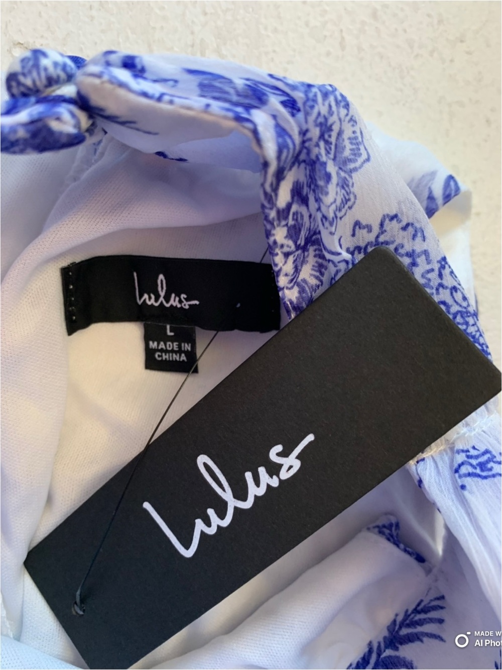 Lulus Large Float To You White & Blue Floral Print Halter Tiered Midi Dress NWT - Picture 10 of 15